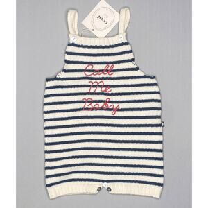NWT OEUF Navy/Cream Stripe Call Me Baby Knit Short Romper Baby Girls Boys 12 Mo